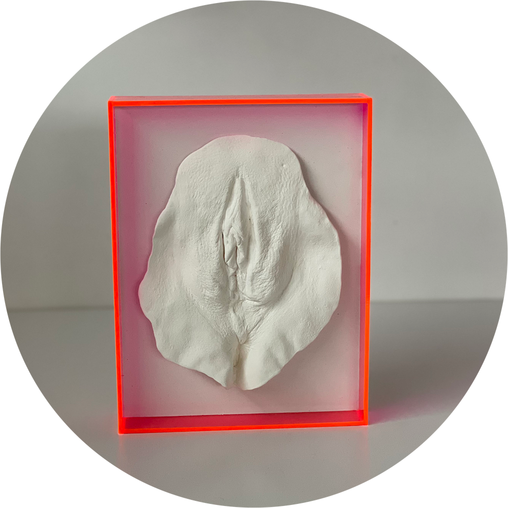 Vulva in porselein - fluor lijst roze